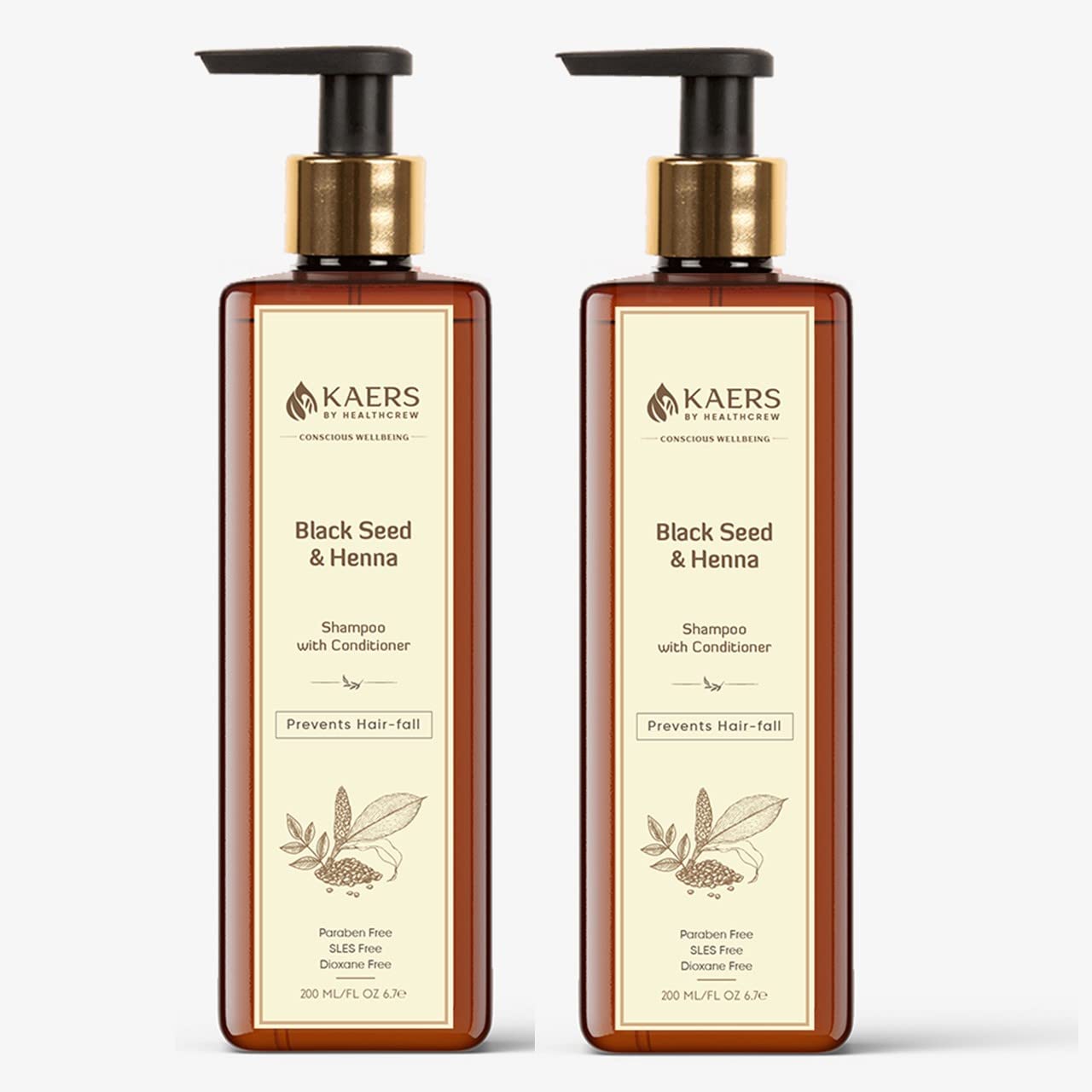 Kaers Kalonji Herbal Shampoo | Black Seed & Henna | Shampoo With Conditioner | Paraben Free | All Hair Types | Smooth, Soft & Shiny Hair | 200ml (Pack of 2)