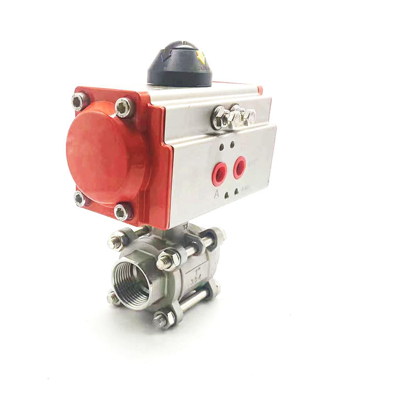 HDPHCRIUN Q611F-16P 1/4inch Three Piece High Platform Pneumatic Ball Valve Stainless Steel 304 Double Acting Cylinder 1Pcs