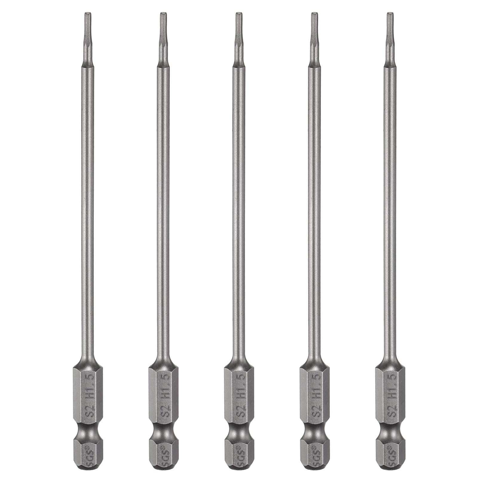 sourcing map 5pcs H1.5 Hex Head Drill Bit Wrench 1.5mm Metric Flat Tip 1/4" Hex Shank 110mm (4.3") Long Magnetic Hexagonal Screw Driver Socket Industrial Screwdriver Power Bits