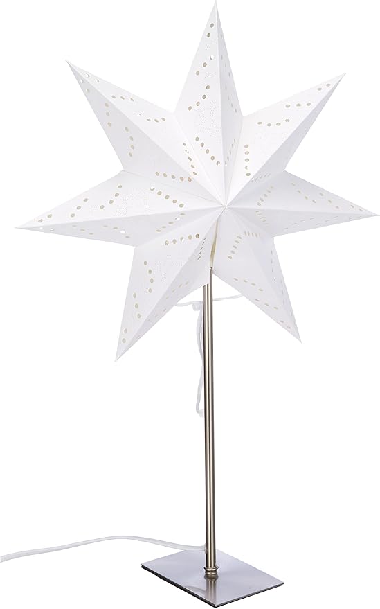 Tischlampe Weihnachtsstern Sensy von Star Trading, 3D Papierstern Weihnachten in Weiß mit Metall