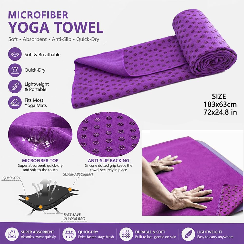 Morbuy Serviette de Yoga en Microfibre Tapis de Yoga avec Surface Antidérapante, Idéal pour Le Yoga Chaud Tapis de Fitness pour Yoga Pilates Voyage Pique-niques