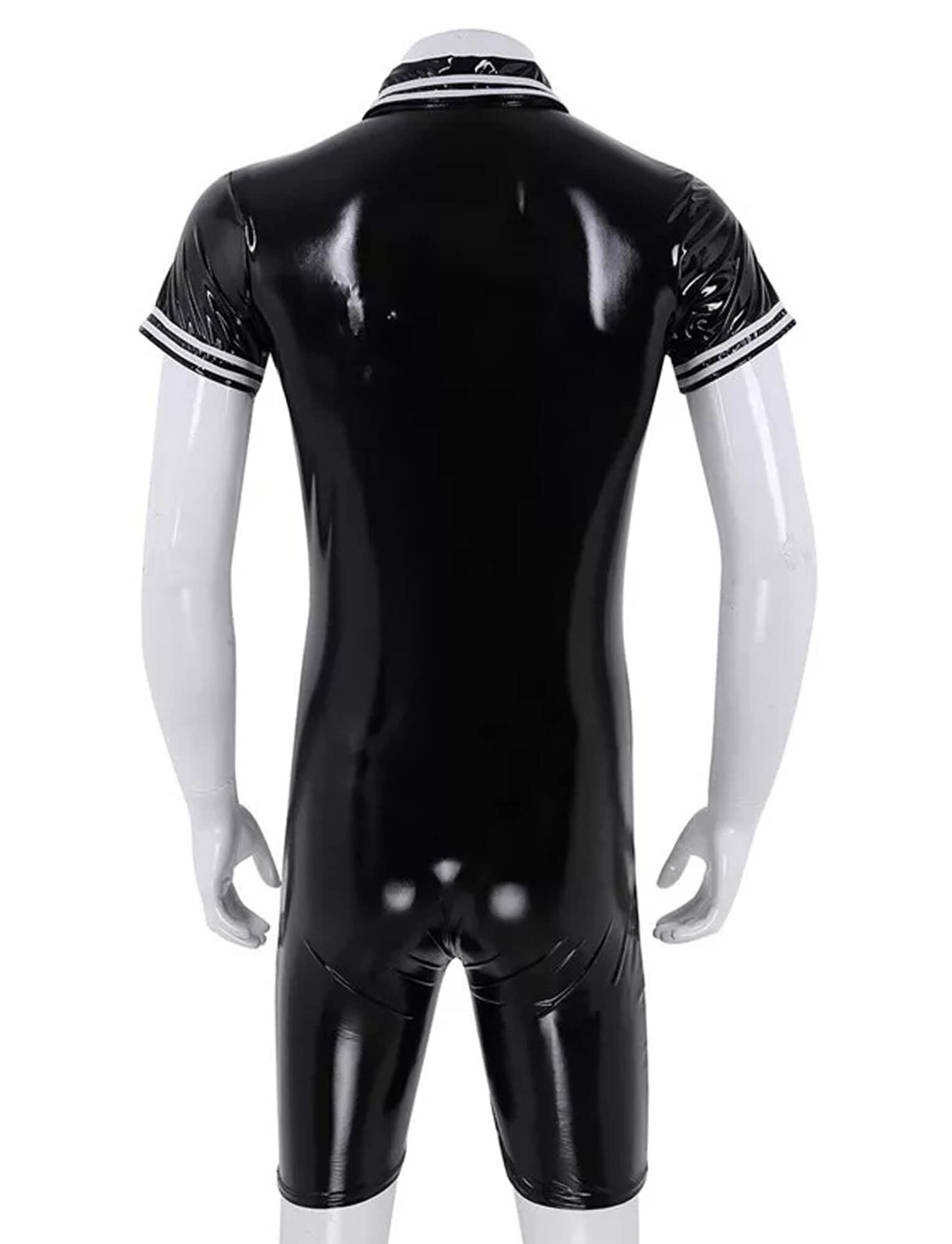 AIEOE Mono para hombre de piel de charol de PVC, con cremallera larga, sexy, corte ajustado