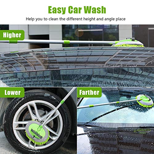 2 in 1 Chenille Microfiber Car Wash Brush Kits Mop Mitt with 45\" Long Handle (Aluminum Alloy)，Car Cleaning Kit Supplies Brush Duster，Scratch Free Cleaning Tool for Washing Truck，Car，RV (Green) - Thumbnail 7
