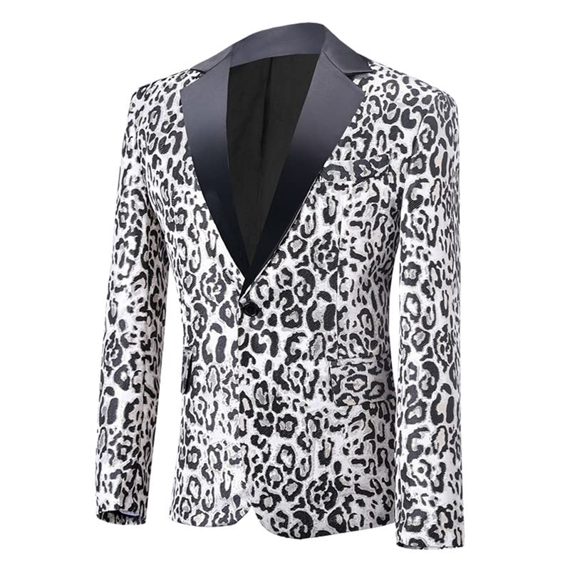 Image of Men's Blazers Leopard Print Notched Lapel Suits Slim Fit Sequins Tuxedo Stylish Sport Coats Jackets