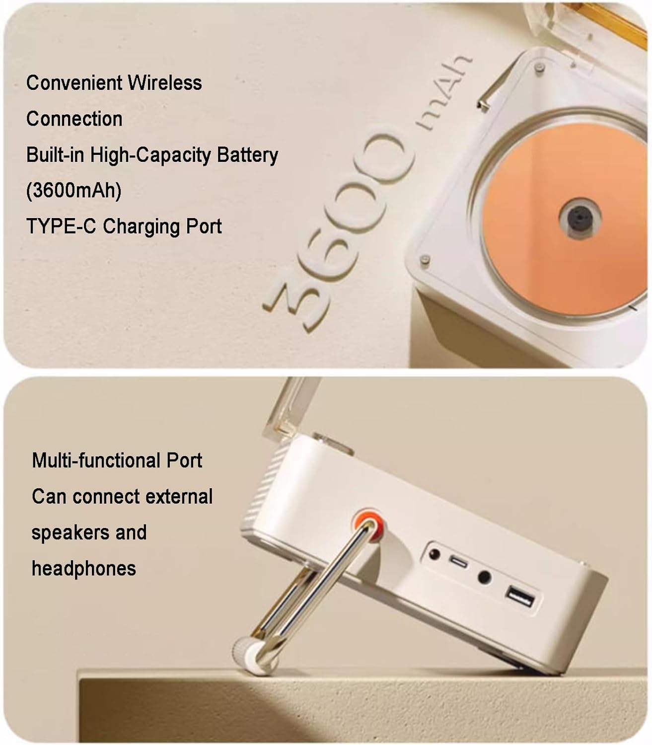 Lecteur CD Portable, Cadre Photo décoratif Musical, avec écran LCD, Bluetooth, télécommande, Prise Casque 3,5 mm, Batterie d'une capacité de 3600 mAh, pour la Maison et la Voiture