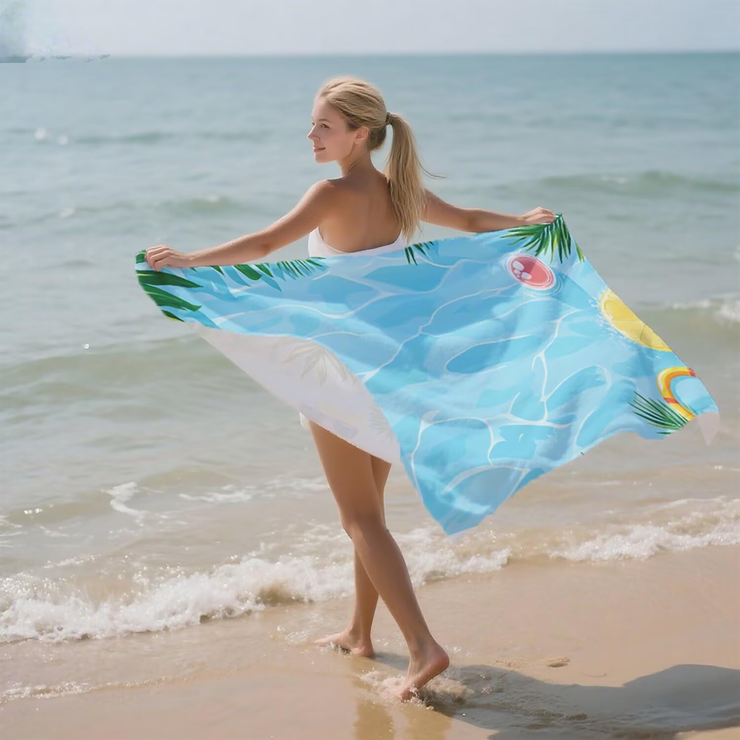 Telo Mare Microfibra Grande 150x200 Blu Estate Antisabbia Asciugatura Rapida Telo Mare, Leggero Asciugamano Sportivo, Donna Uomo Portatile Coperta da Spiaggia, Perfetto per Viaggi, Campeggio a-237