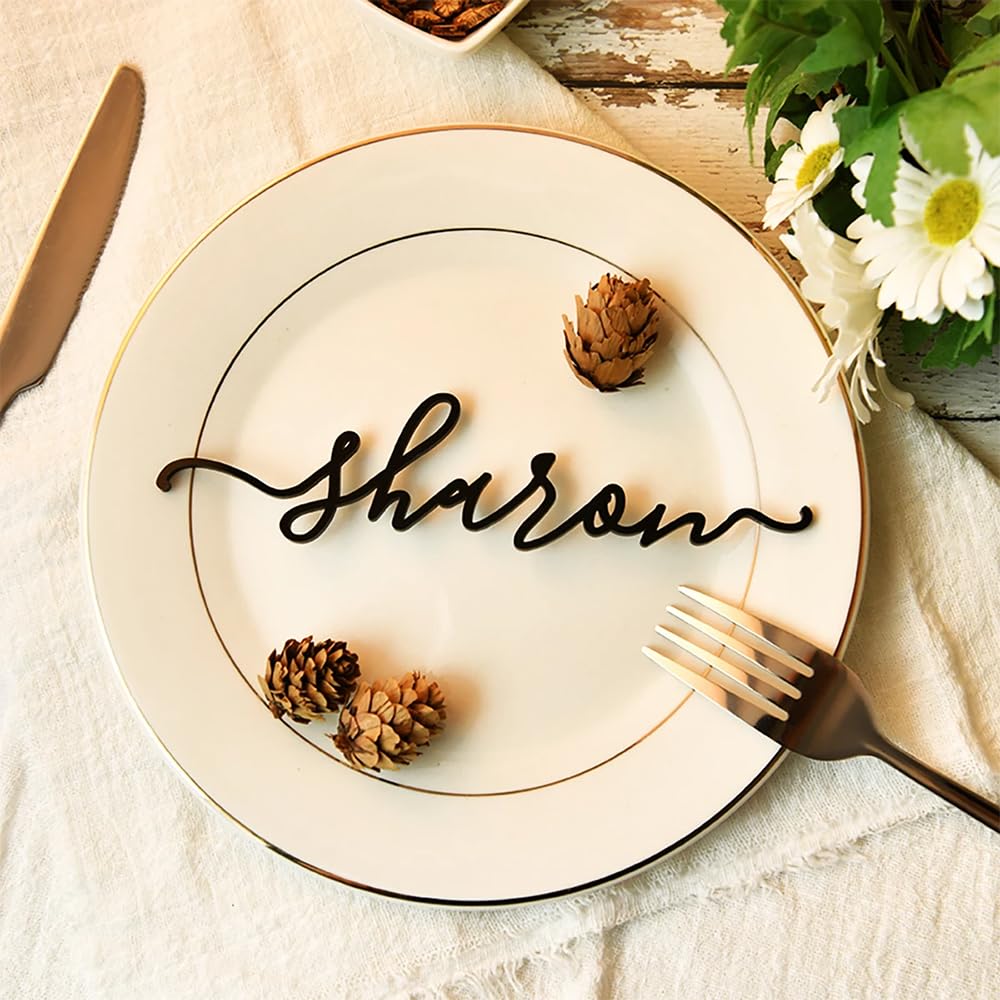 XFZDKJSD Personalized Wedding Place Table Cards Names Tags,Laser Cut Names Acrylic Wedding Cards,Custom Wedding Place Cards (Mirror Blue)