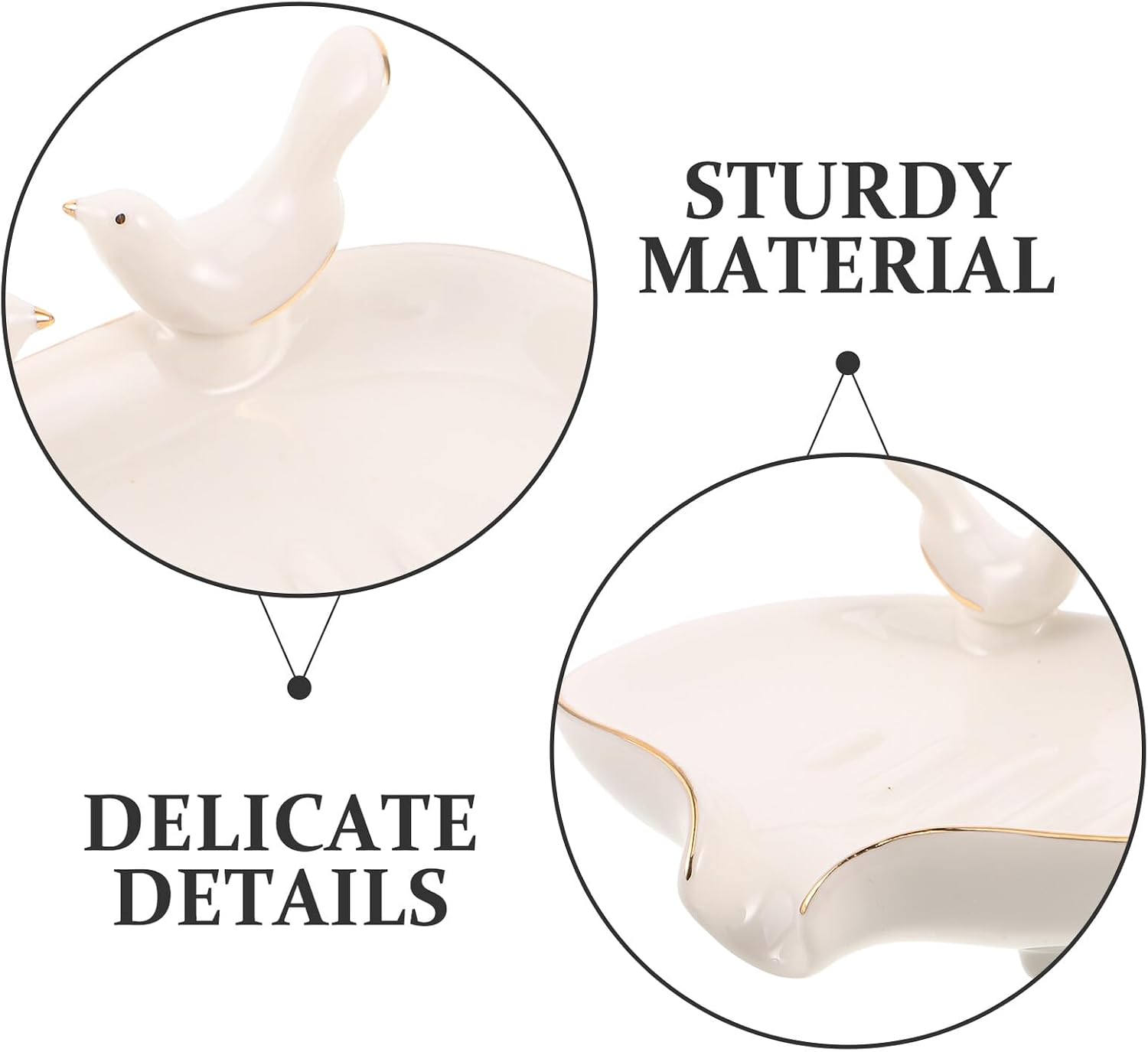 Porcelain Soap Dish with Gold Bird Pattern Ceramic Soap Bar Holder with Draining for Bathroom Sink and Kitchen Counter for Bathroom Accessories