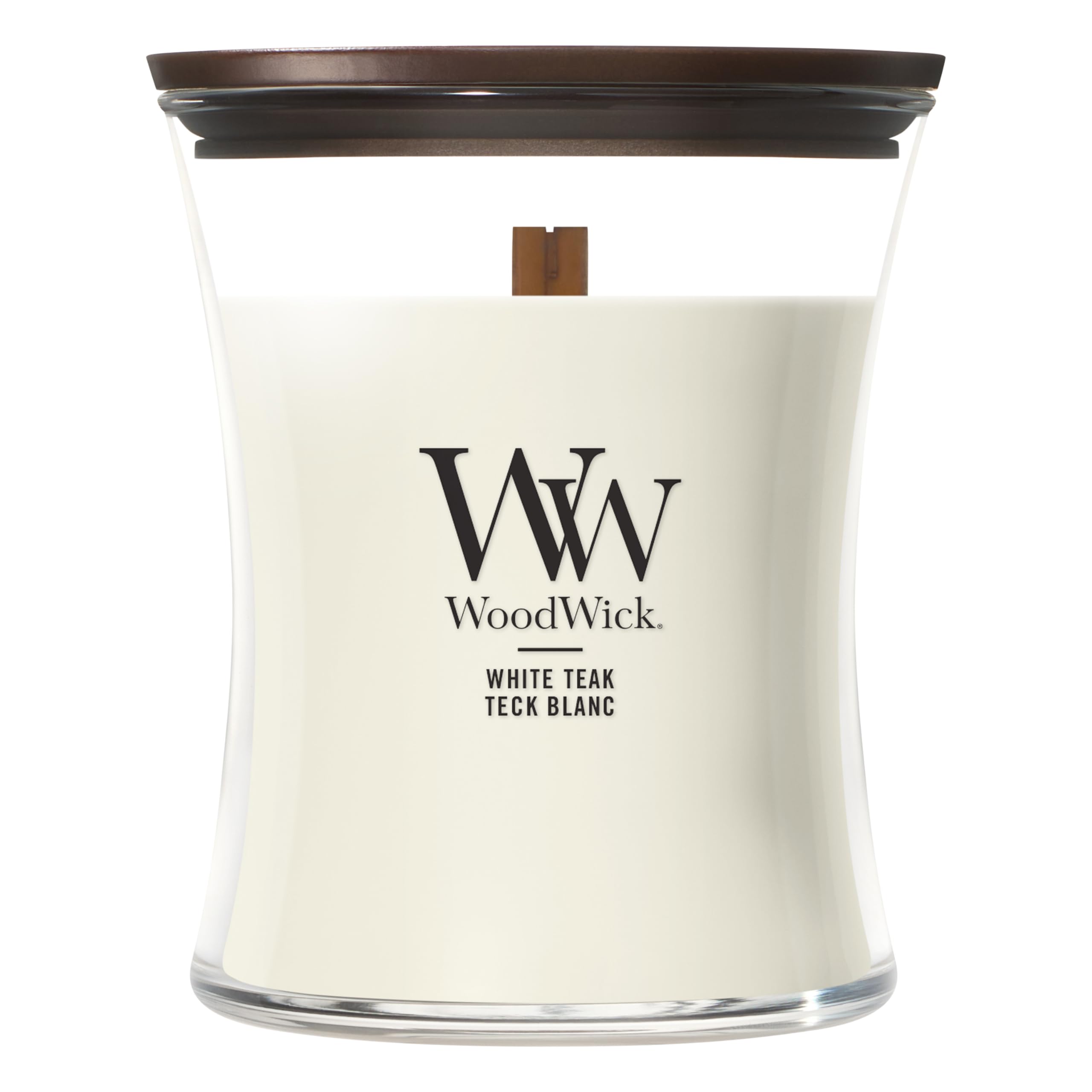 WoodWick | Candela Media | White Teak | Ottimo regalo per donne
