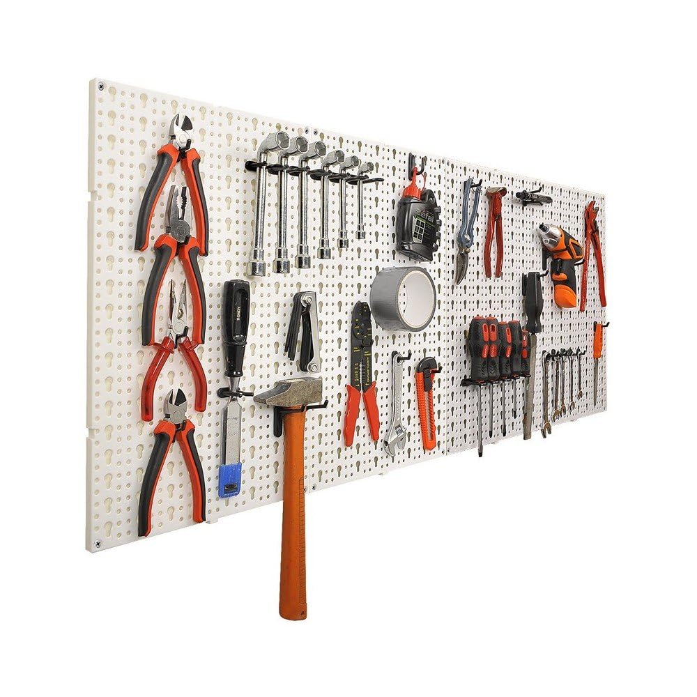 EURO VANADIUM - Lot de 2, Panneau Porte Outils, 25 x 30 cm/​Paneau - 20 Crochets Panneaux Perforés, Inclus - Panneau Mural Outils Garage, en PVC - Rangement Outils, Atellier de Bricolage