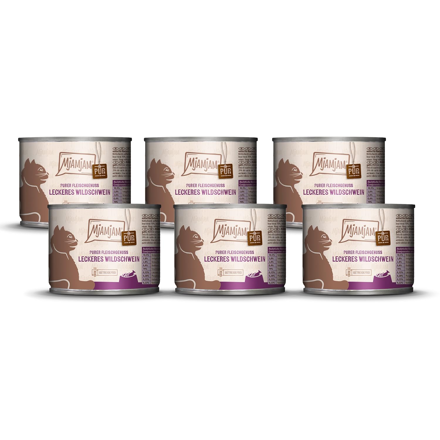 MjAMjAM - Comida húmeda premium para gatos - Puro placer de carne - delicioso jabalí puro, pack de 6 (6x200g), sin cereales