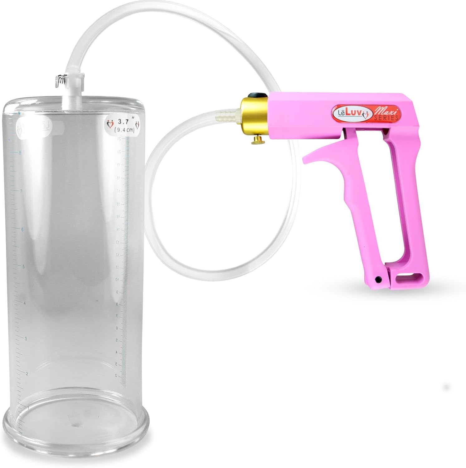 LeLuv Penis Pump Maxi Pink Nylon Handle with Clear Hose - 9 inch Length x 3.70 inch Diameter Cylinder