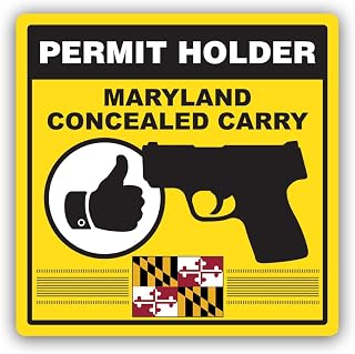 Yellow Maryland Concealed Carry Permit Holder CCW Sticker for Water Bottle Phone Tumbler Hard hat - Twelve Pack