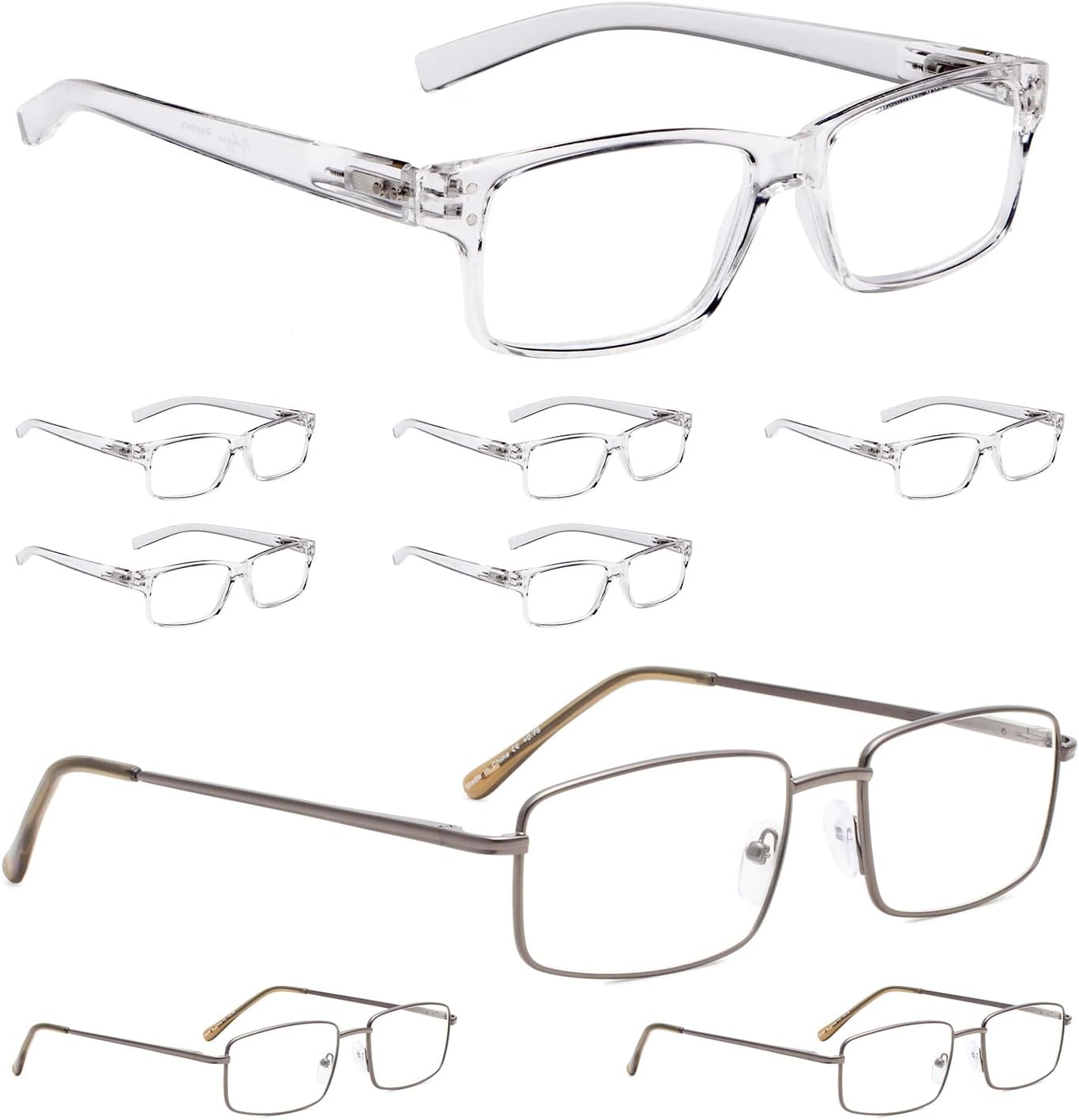 LUR 6 Packs Clear Reading Glasses + 3 Packs Metal Reading