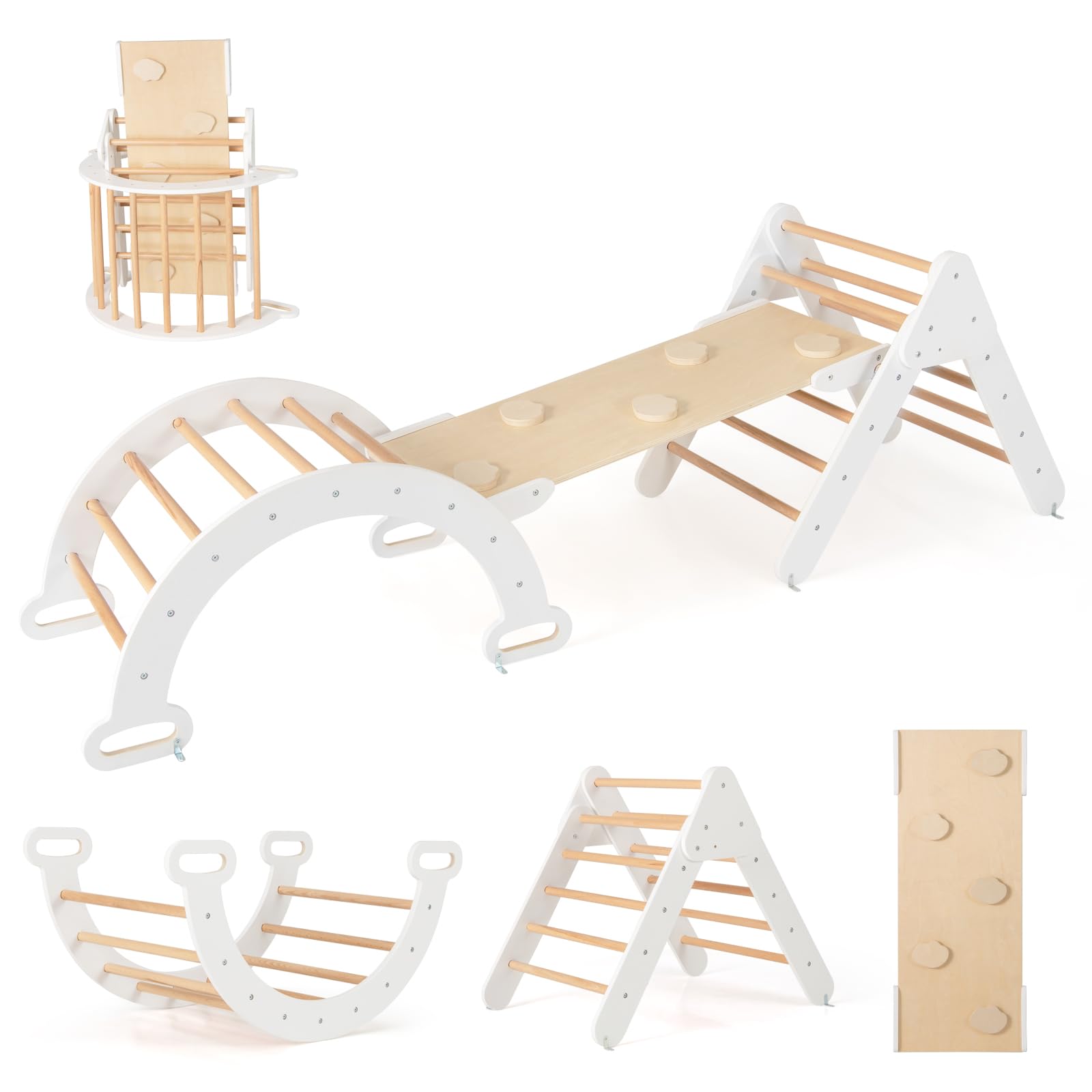COSTWAY Telaio da Arrampicata per Bambini, Triangolo Pieghevole con Arco e Salita, Bianco