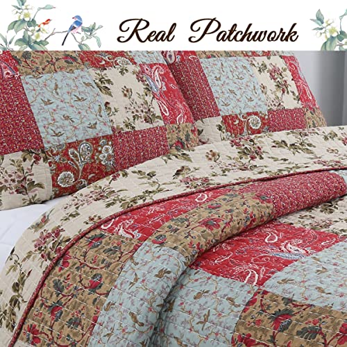 image for Cozy Line Home Fashions Adeline Red Teal Khaki Floral Country Real Pat