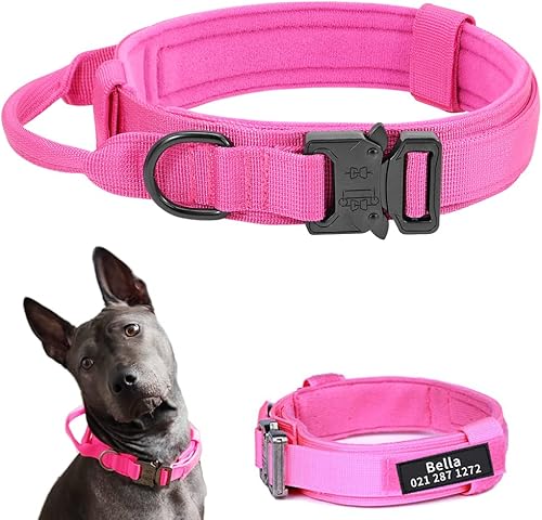 Miniatura 9 de Collar táctico militar personalizado para perro con asa, etiquetas de nombre de mascotas personalizadas para perros medianos y grandes para Negro