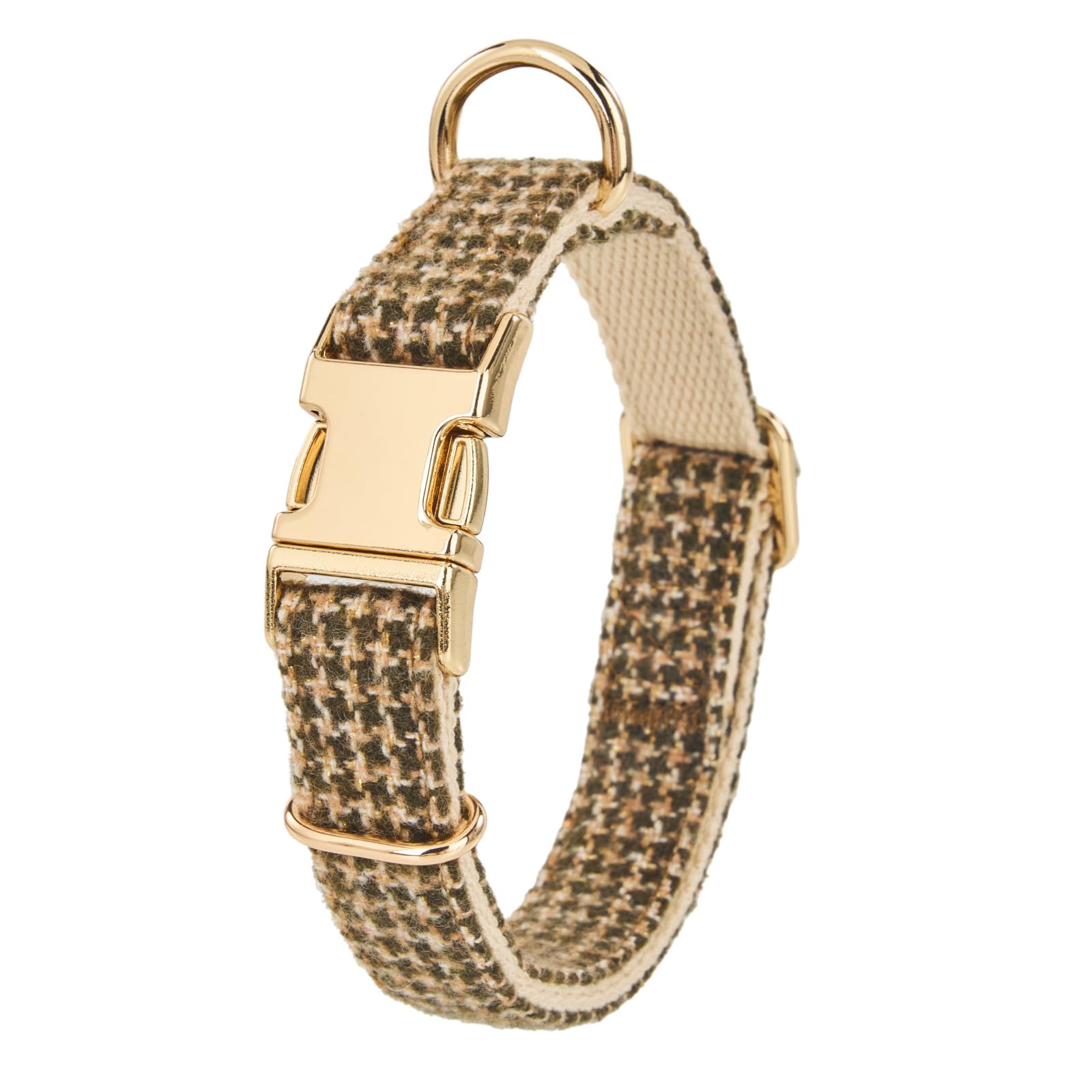 YUDOTE Brown Houndstooth Dog Collar Adjustable Gold Hardware Medium Dogs — image 1