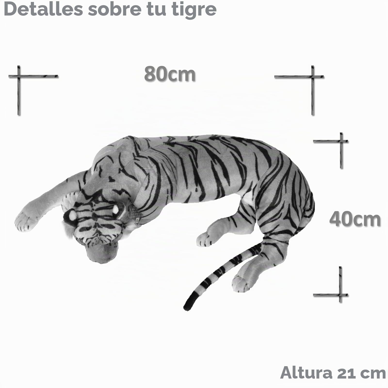 TE-Trend Peluche XXL de Tigre Blanco, 70 cm, Multicolor