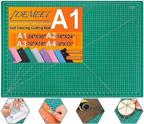24" x 36" Thickened Self Healing Sewing Mat, Idemeet Rotary Cutting Mat for Craft, 5-Ply Blade Table Protecter Cut Board for Handcraft Project, A1, Green