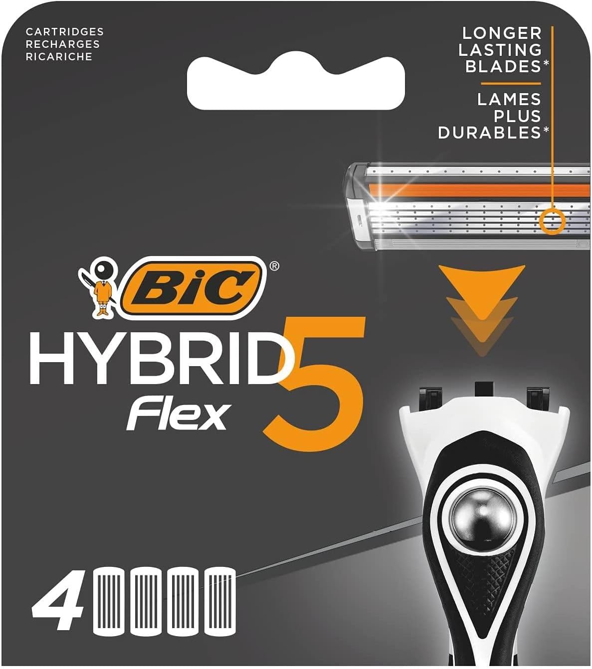 BIC Hybrid 5 Flex Men's Shaver Refills - Box of 5 Titanium Coated Blade Cartridges
