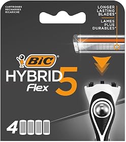 BIC Hybrid 5 Flex Men's Shaver Refills with 5 Moveable Nano-Tech Titanium Coated Razor Blades - Box of 4 Cartridges