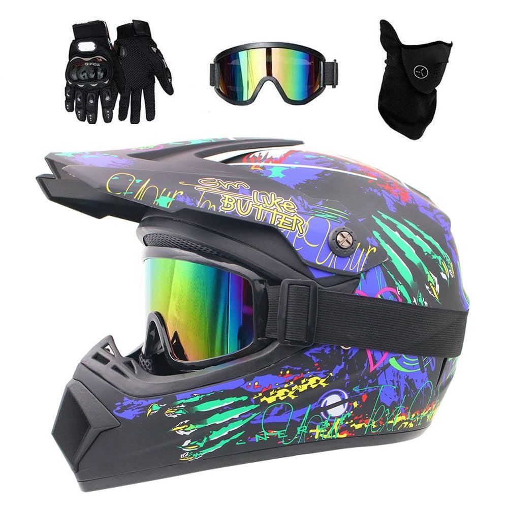 All'aperto Sport Casco da Motocross, con Occhiali Guanti Maschera, Gioventù Bambini Integrale MTB Enduro Moto Caschi, Discesa BMX ATV Quad Bici da Sporcizia Casco