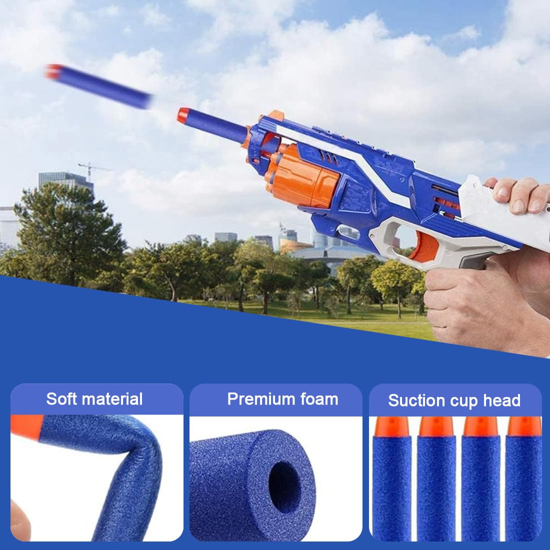 60 Pezzi Dardi Nerf Elite Testa Piatta E Ventosa Schiuma Per Serie Nerf N-Strike, Per Bambini All'Aperto E Uso Familiare Blu