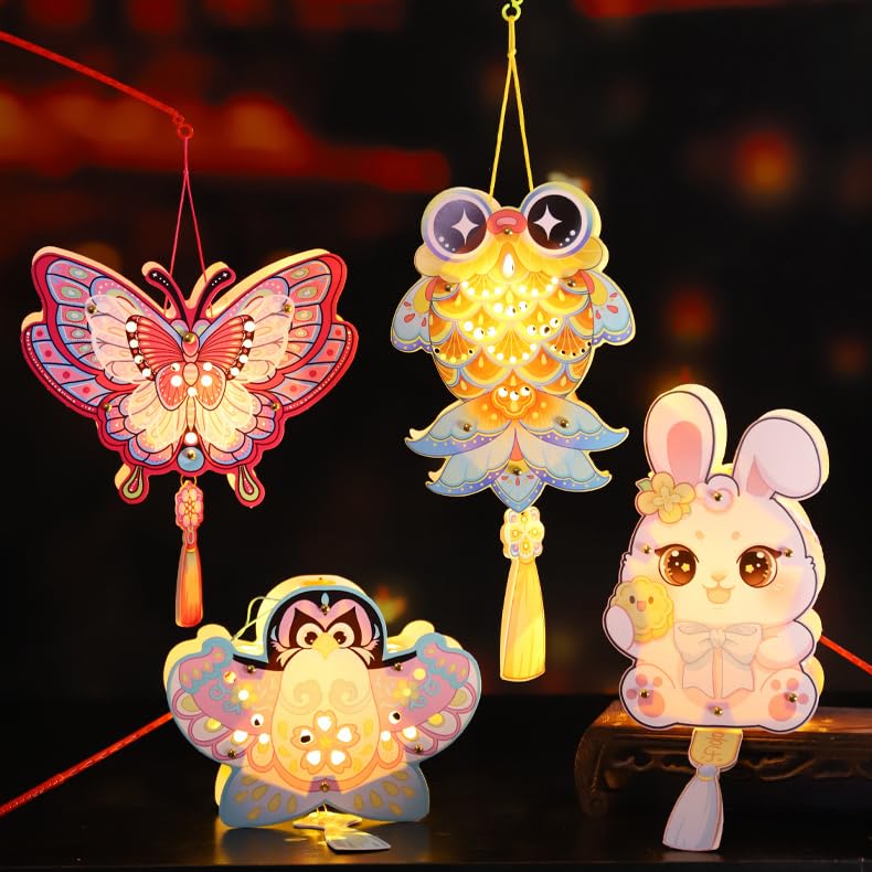 Cute Hanging Lantern for Mid-Autumn Festival 4PCs DIY Animals Hanging Lanterns Chinese Paper Lanterns Decoration for Hanfu Cosplay Costumes Holiday Decor