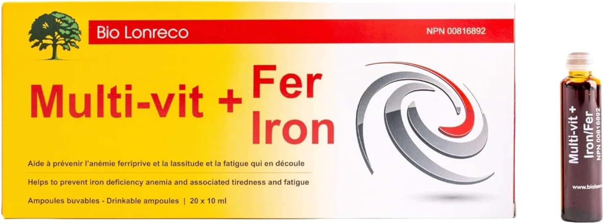 Bio Lonreco Bio Lonreco Multi-vit + Iron Liquid Supplement, L-MUA 20 Ampoules, 10 ml Each, Cherry Flavor