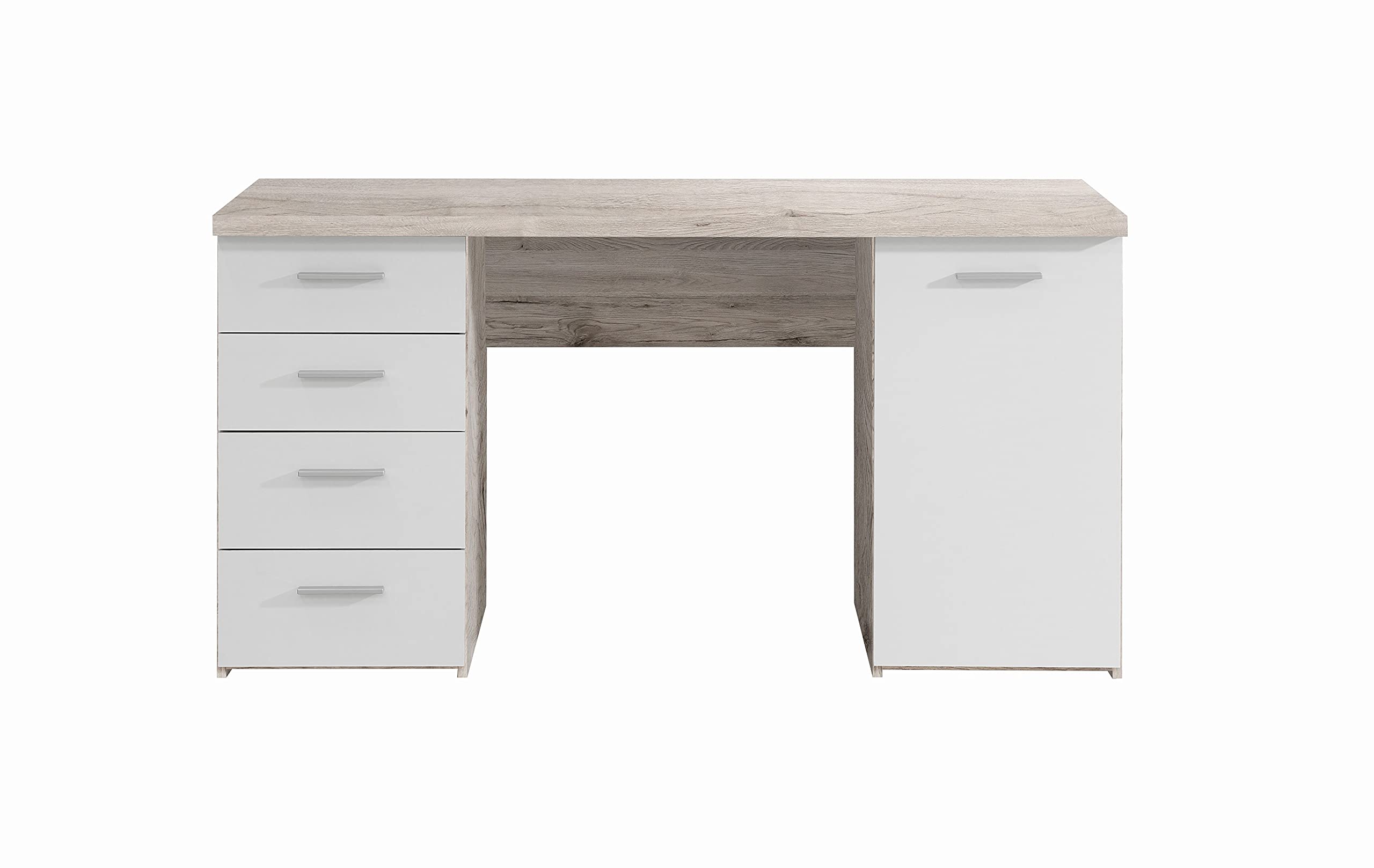 AVANTI TRENDSTORE - Feena - Scrivania composta da 4 cassetti ed 1 anta a battente laterale. Disponibile in 3 colori. Dimensioni LAP 145x76,3x60 cm (quercia sabbia/bianco)
