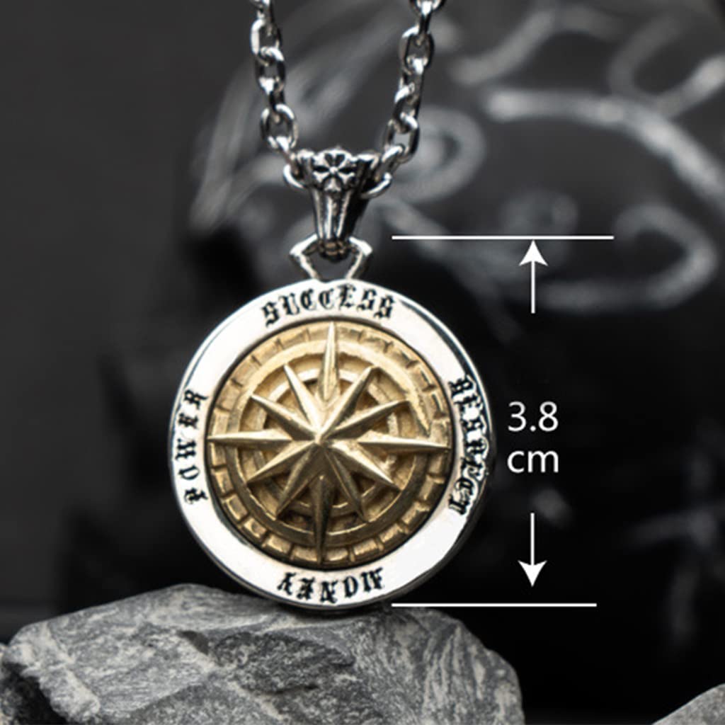 Nordische Wikinger-Halskette Odin nordische drehbare Kompass-Anhänger-Halskette Wikinger-Talisman-Anhänger-Halskette nordischer Wikinger-Schmuck für Männer mit Geschenkbox,Silber