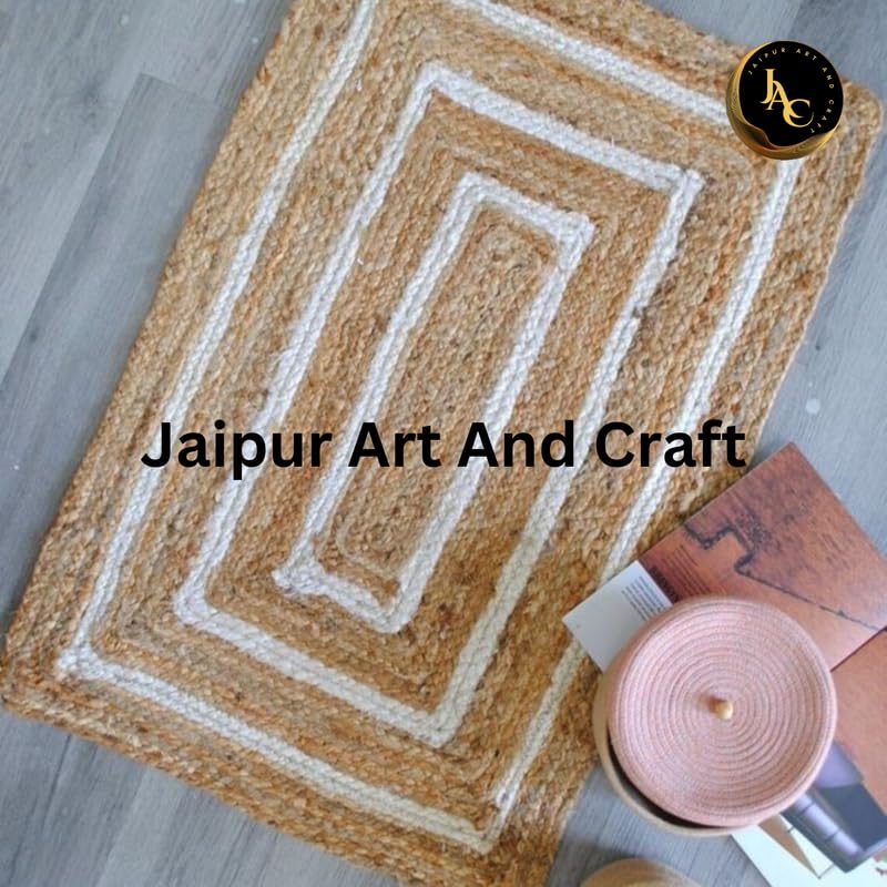 Wendeteppich aus geflochtener Jute mit natürlicher weißer Bordüre, moderner Teppich für Wohnzimmer und Küche– (3x8 Quadratfuß)
