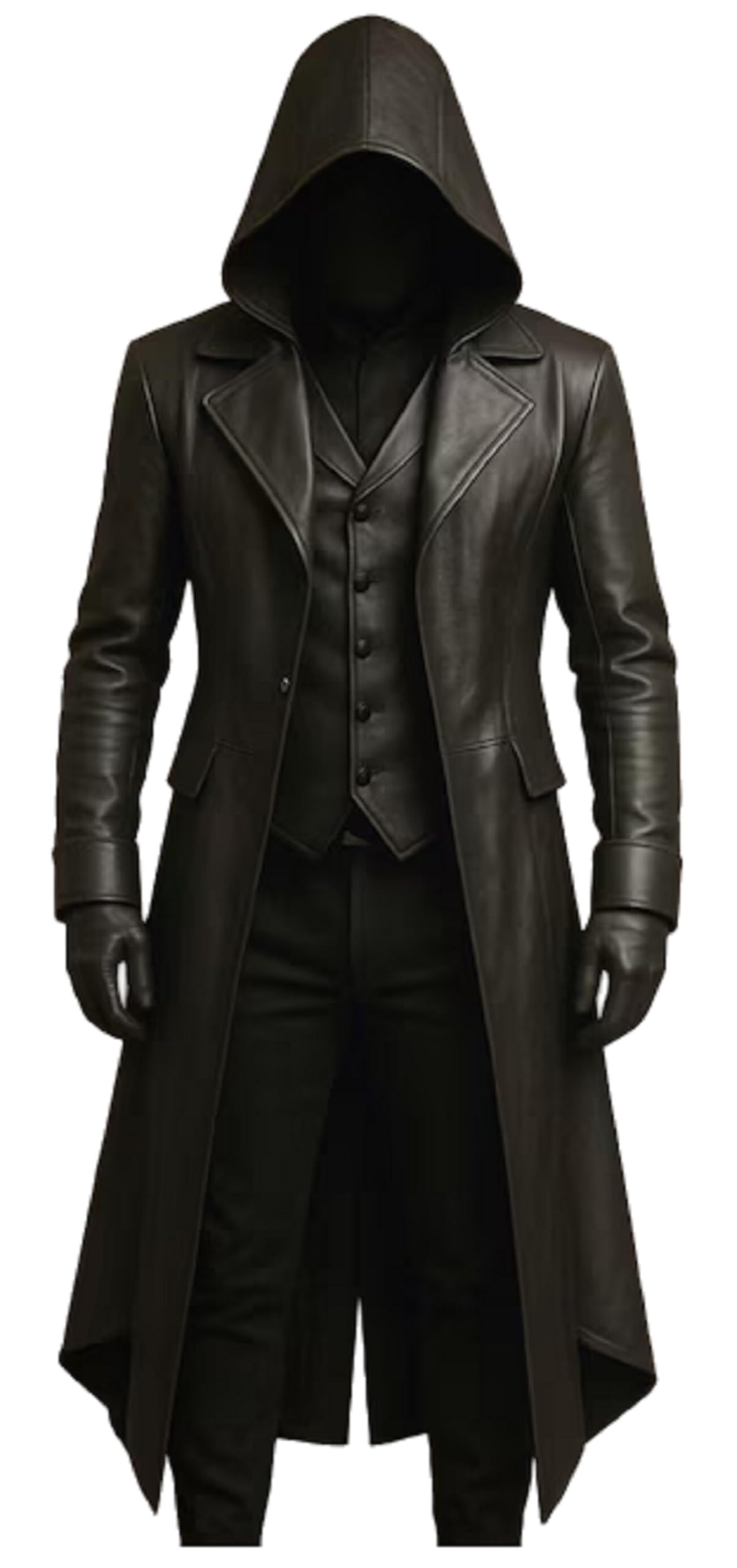 Trench in pelle di alta qualità con cappuccio, stile gotico vittoriano, Steampunk, giacca lunga da uomo, per Halloween, cosplay