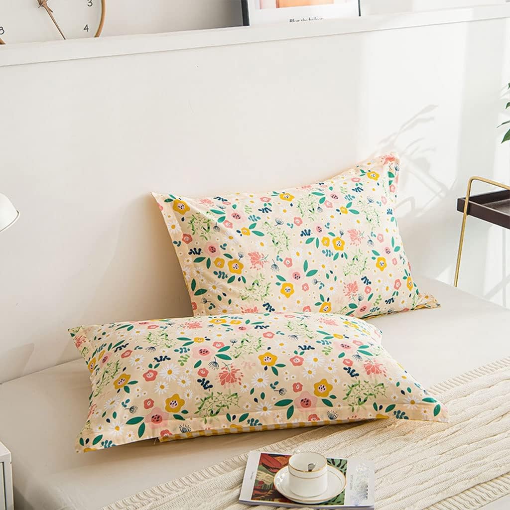 HBJWOV Long Staple Cotton Pillowcase Small Fresh Pillow Case Single Household Bedding(E)