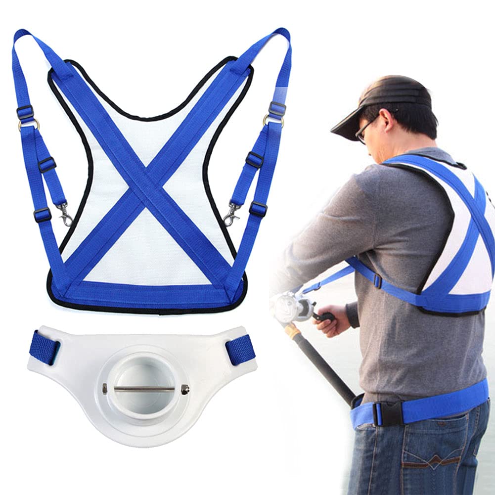 Harnais De Pêche Porte-canne - Réglable Ceinture Et épaule - Bleu Et Blanc - PVC