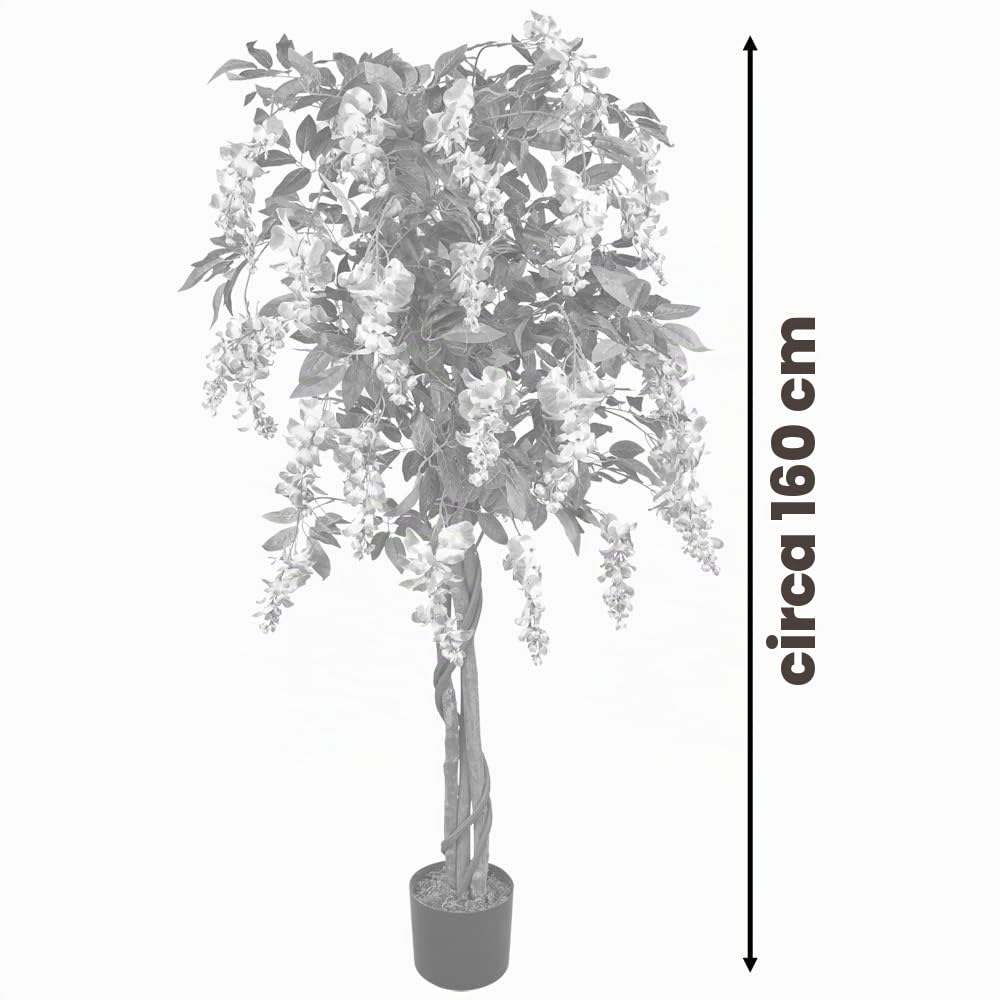 Decovego Wisteria Glicine Pianta Albero Artificiale con Legno Naturale 160cm