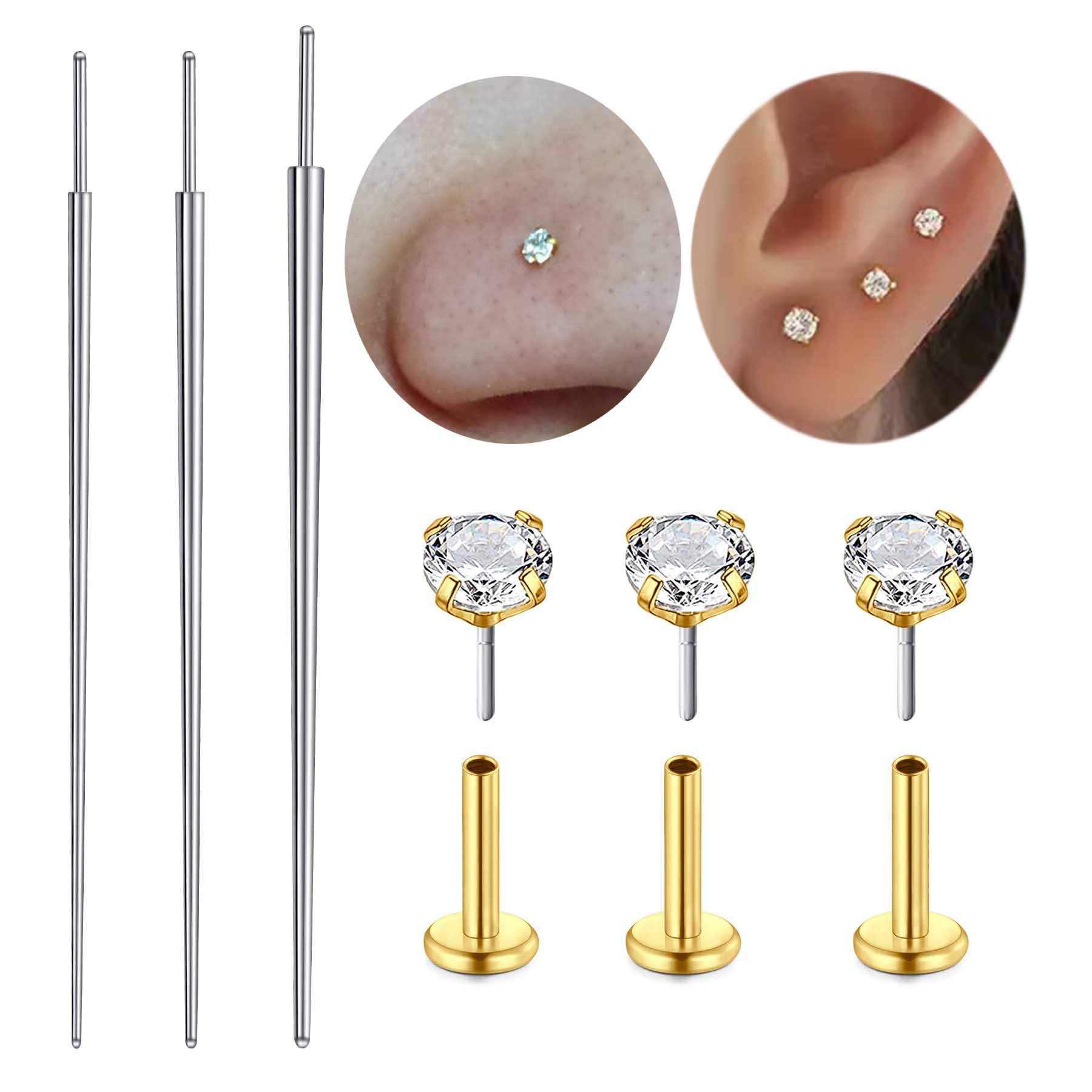 QWALITPiercing Taper Threadless Piercing Changing Tool Piercing Taper Insertion Tool Piercing Threader Tool Flat Back Earring Applicator Tool Labret Titanium Threadless Insertion Pin 16g 18g 20g
