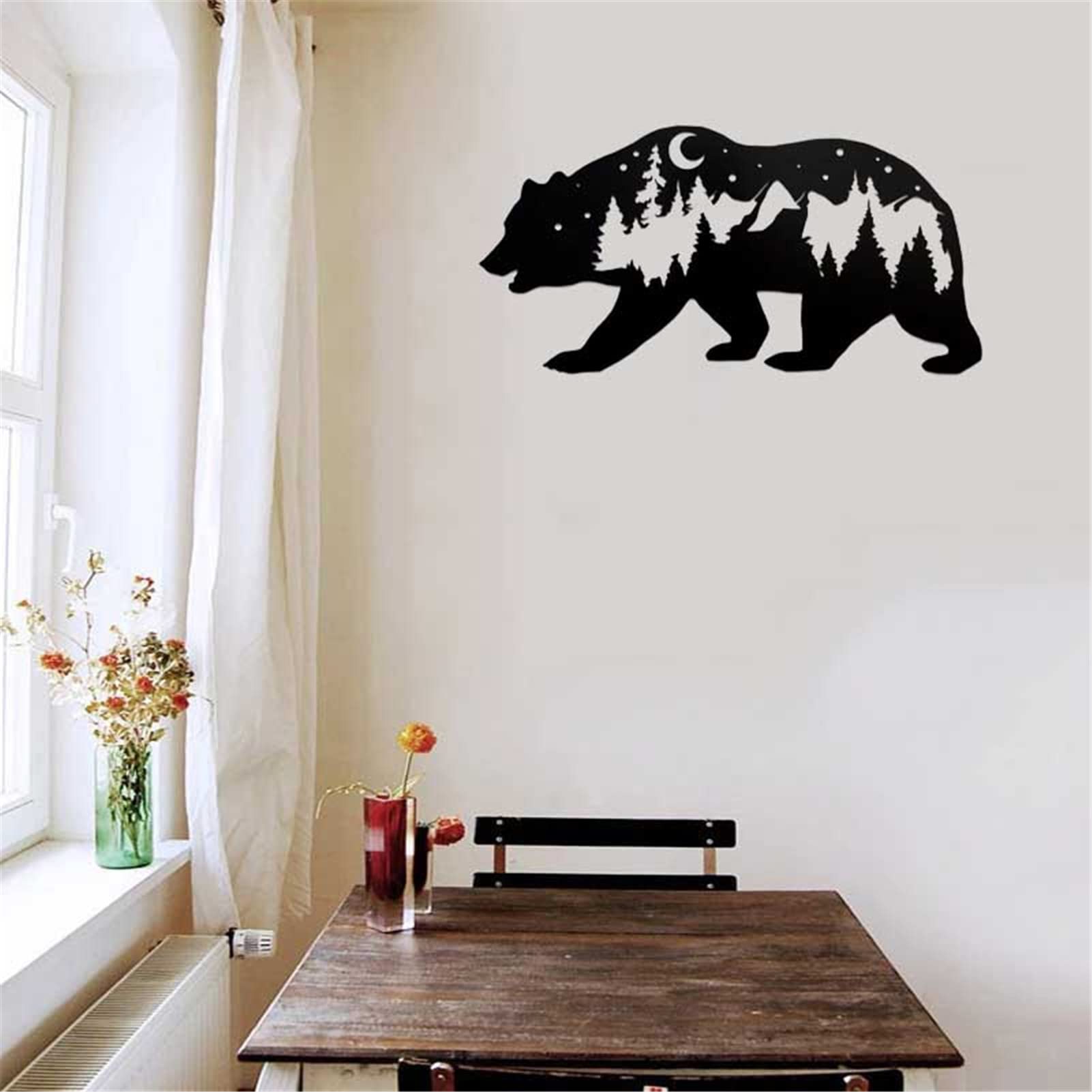 Metalowy niedźwiedź wall art do salonu duży rozmiar czarny rustykalne zwierzę las dekoracje ścienne metalowe ozdoby do dekoracji wnętrz wnętrze kute rzemiosło, 35x66 cm