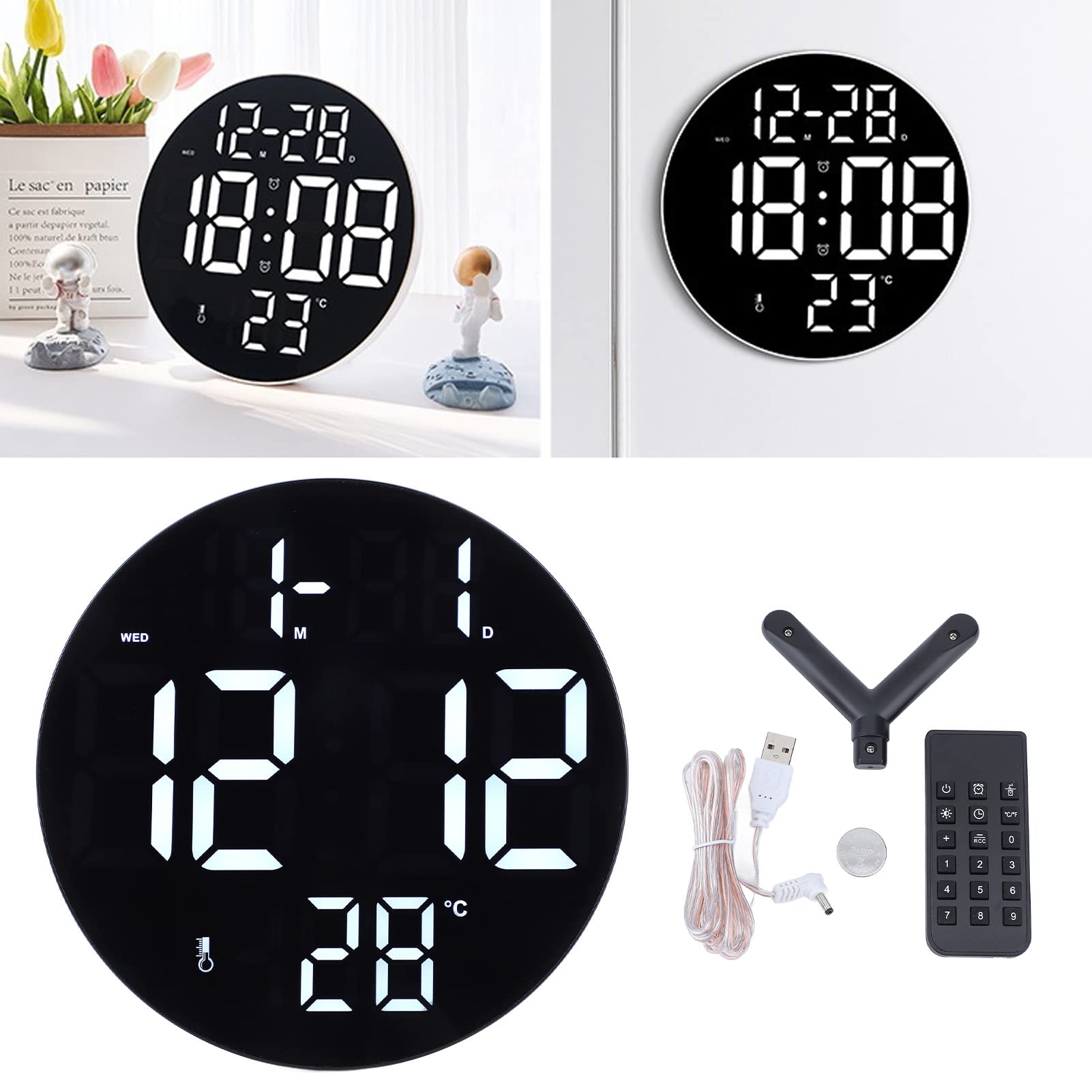 Orologio da Parete Digitale Con Display 12/24 Ore - Alimentato a Batteria e USB - Per Soggiorno