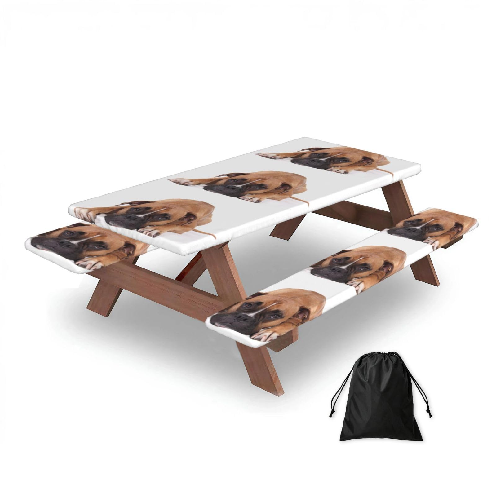 Dopklna As Picture Boxer Dog, Picnic Table Cover With Bench Covers -Waterproof Elastic Fitted Tablecloth For Garden Camping Patio 76X152cm