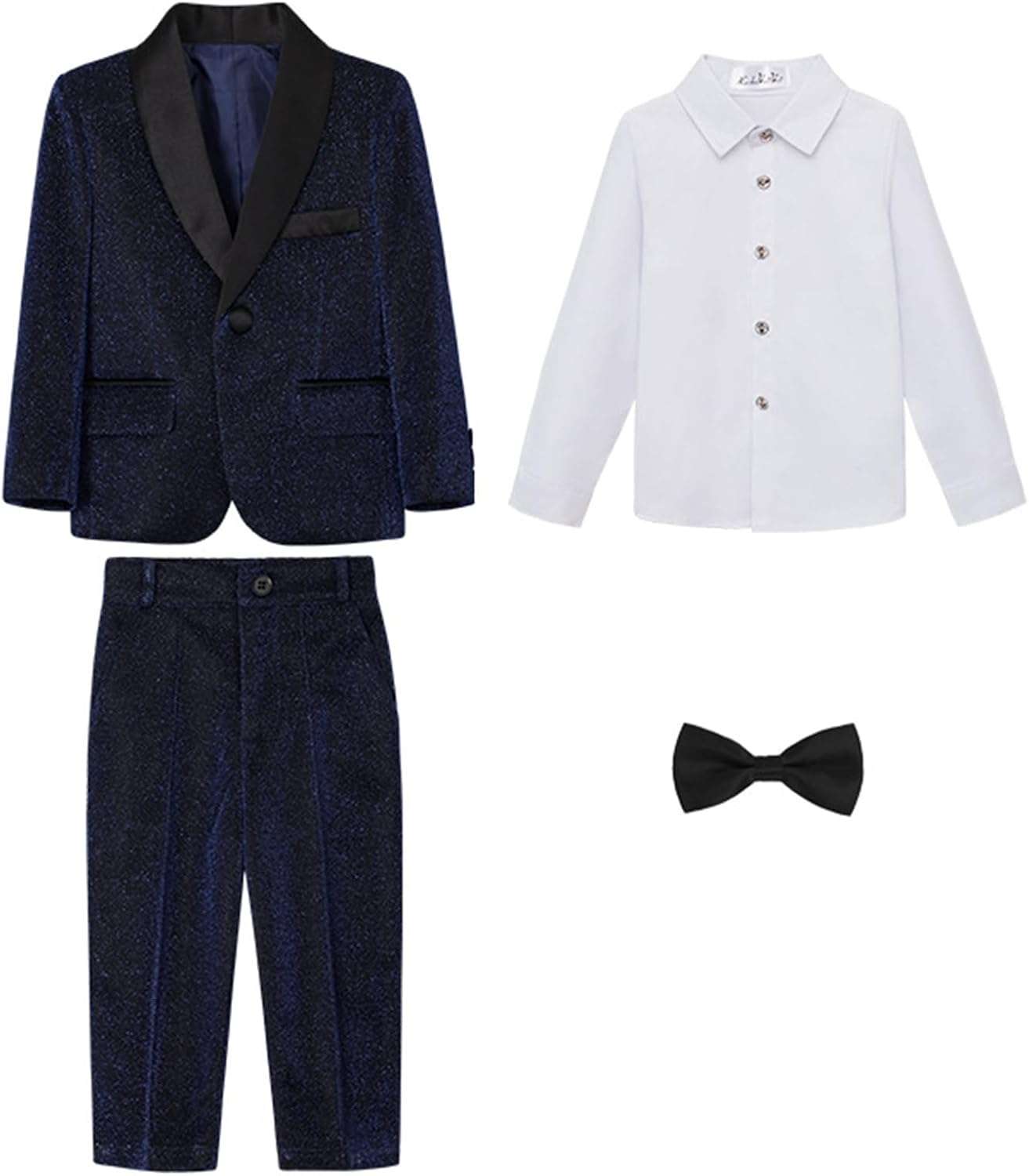 Little and Big Boys Tuxedo Suits 4 Pieces Slim Fit Frosted Glitter Suit for Wedding Proms Ring Bearers