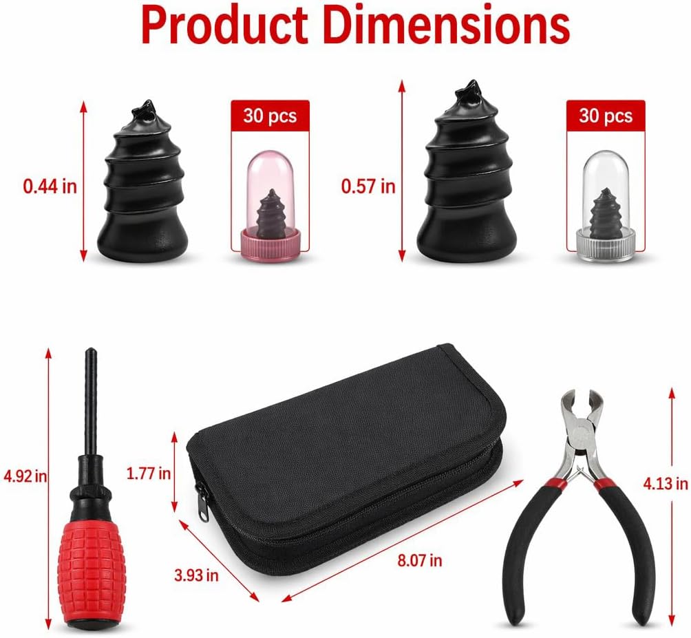 Tire Repair Rubber Nail Kit, 62 Pcs Spiral Rubber Screws for Tubeless Puncture Repair, Fast Self-Service Emergency Tool with Screwdriver and Pliers for Car, Truck, Motorcycle, ATV, SUV