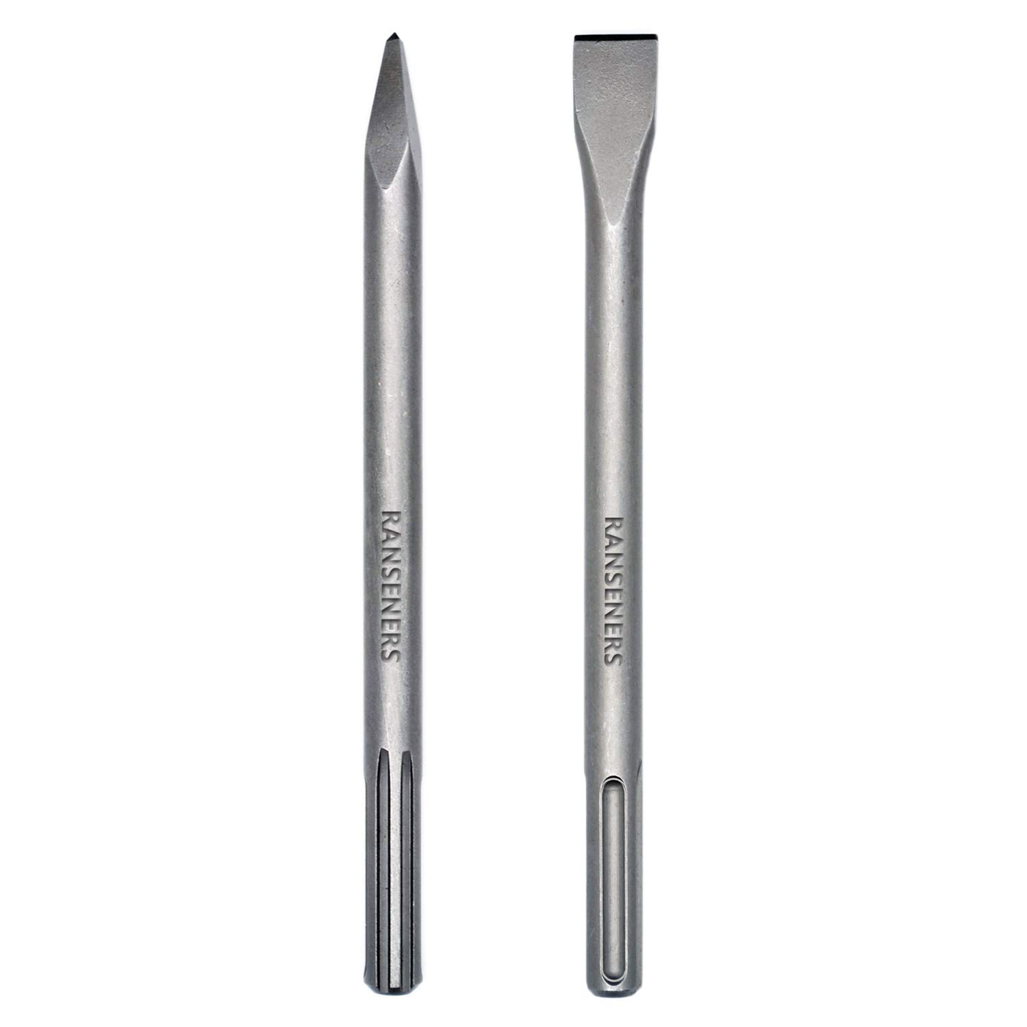 R RANSENERS SDS-Max Chisel Set, Pointed Chisel Flat Chisel 2 Pieces, 40 cm, Universal Use, Made of Super Hardened Steel