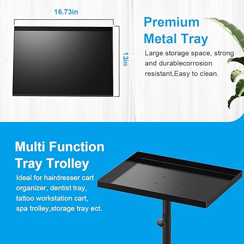 Miniatura 10 de Bandeja de salón de aluminio premium para tatuajes, carrito rodante de altura ajustable, carrito utilitario de almacenamiento para clínica spa