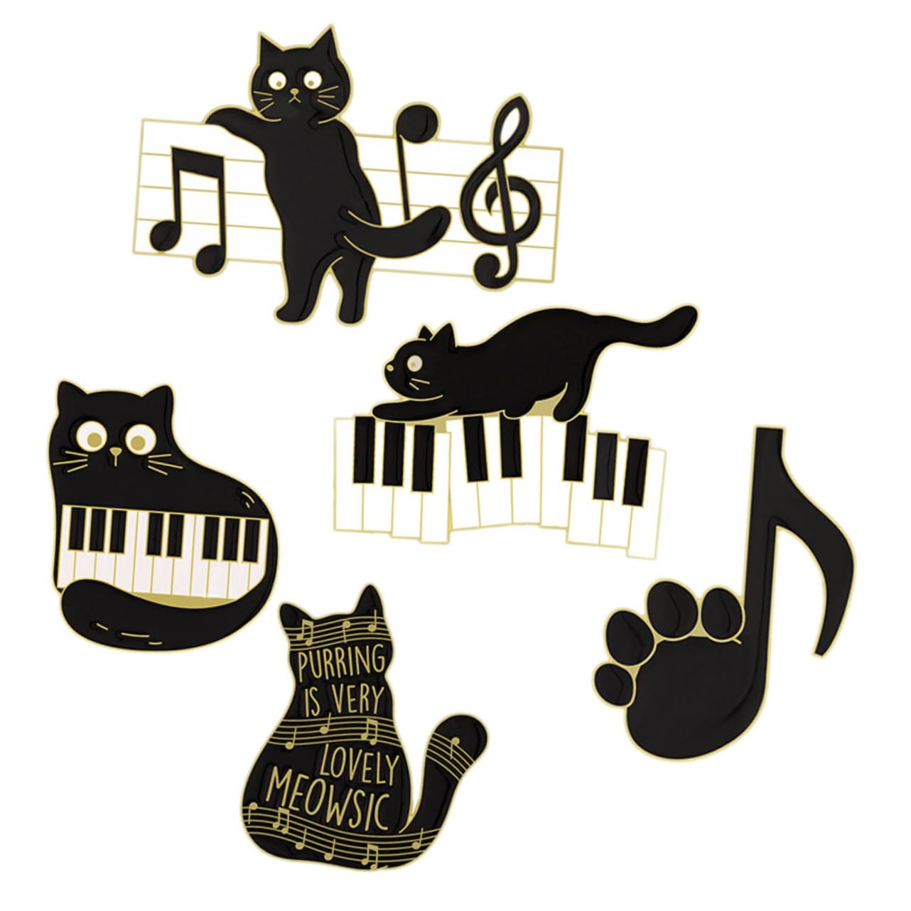 SOIMISS Spilla con nota musicale di gatto spilla natale di natale divertente borsa a spillo perno per zaini gatti Perno del fumetto di cartone animato lega Black