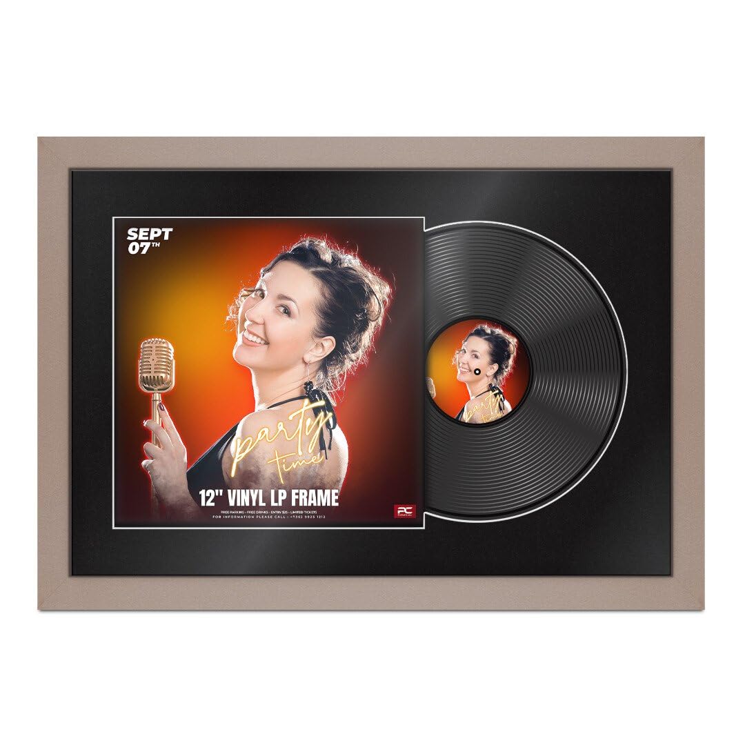 Procut Global 25X17" Rose Gold Vinyl Record Frame for 12 Inch LP Cover & Disc - Display Photo Frame with Overlapped Design-Engineered Wood, Shatterproof Perspex - Music Lover Gift & Home Décor