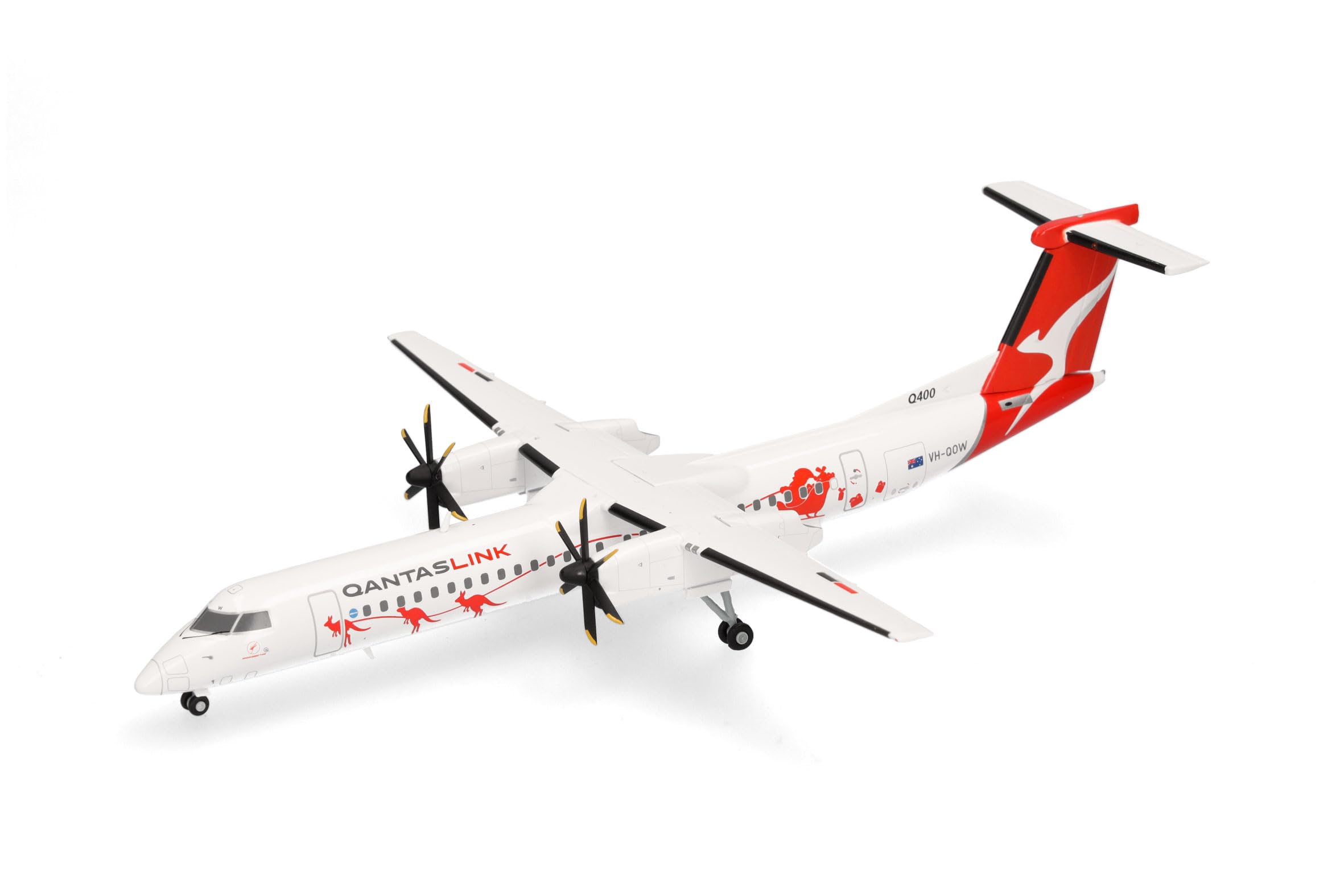 Herpa Modellflugzeug QantasLink Bombardier Q400 Dasher-8" Miniatur im Maßstab 1:200, Sammlerstück, Modell ohne Standfuß, Metall, Weiß, Rot