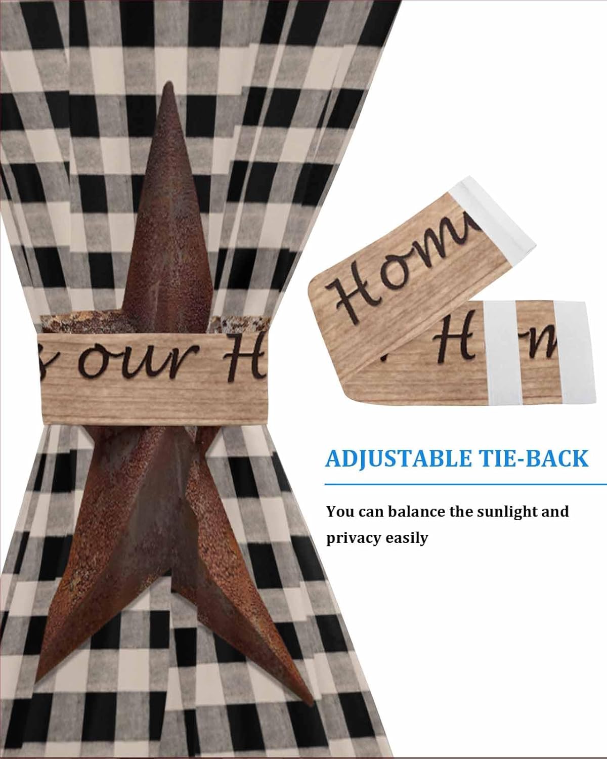 Western Texas Star & Primitive Berries Country Wooden Plank Blackout Thermal Insulated Door Drapes with Curtain Tie Up - 25x72inch for Bedroom, Living Room, Doorways - Image 4