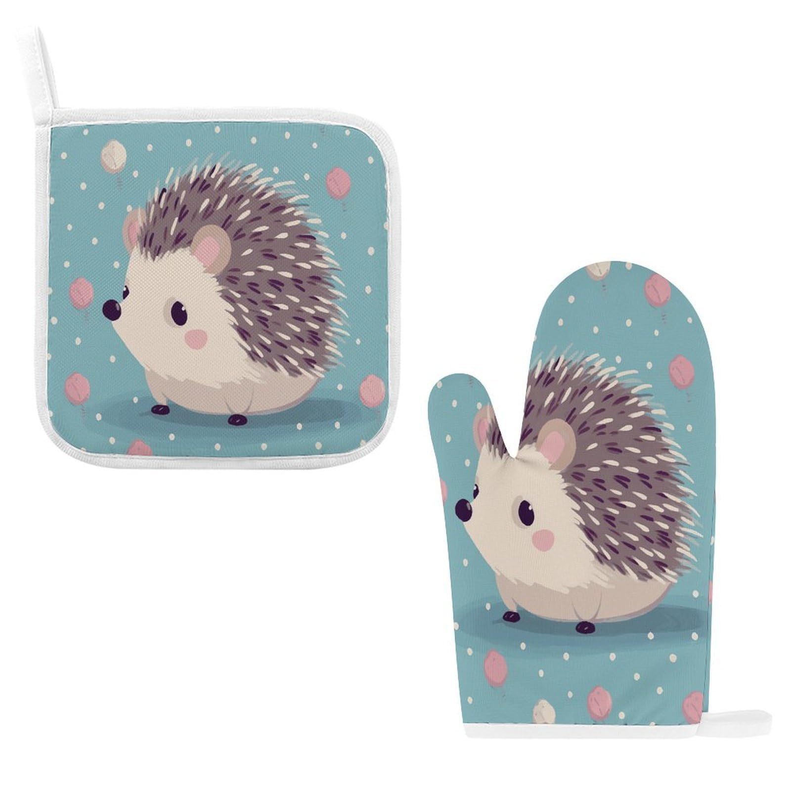Btcowzrv Style Hedgehog Polkadot Oven Mitts And Pot Holders 2Pcs Set